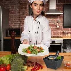 Relaxdays Mortel och Stöt, XXL, granit, kryddor och örter, 750 ml, 6,75 kg, stenmortel 12x19,5x19,5 cm, svart