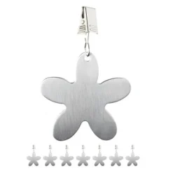 Dukclips & -Vikter-Relaxdays 8-pack tyngder för bordsdukar, pom poms för inomhus- och utomhusbruk, rostfritt stål, blommor, silverfärgade