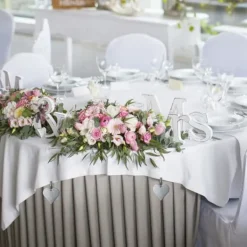 Dukclips & -Vikter-Relaxdays 8-pack tyngder för bordsdukar, pom poms för inomhus- och utomhusbruk, rostfritt stål, blommor, silverfärgade