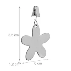Dukclips & -Vikter-Relaxdays 8-pack tyngder för bordsdukar, pom poms för inomhus- och utomhusbruk, rostfritt stål, blommor, silverfärgade