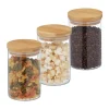 Förvaringsburkar-Relaxdays Set med 3 glasburkar, bambulock, rund förvaringsburk, 800 ml, hermetisk, transparent/naturlig