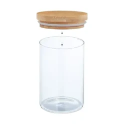 Förvaringsburkar-Relaxdays Set med 3 glasburkar, bambulock, rund förvaringsburk, 800 ml, hermetisk, transparent/naturlig