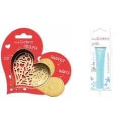 Kakformar-Reliefkitt för kakor - SCRAP COOKING - Hjärta - Inox - Pastellblå chokladpenna - Återanvändbar