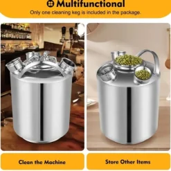 Ölkranar-Rengöringsbehållare för ölledningar - 3-huvuds ledningsrengörare - 10 l - Rostfritt stål - Med lock - Silver