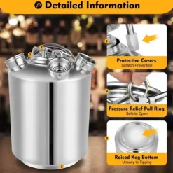 Ölkranar-Rengöringsbehållare för ölledningar - 3-huvuds ledningsrengörare - 10 l - Rostfritt stål - Med lock - Silver