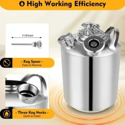 Ölkranar-Rengöringsbehållare för ölledningar - 3-huvuds ledningsrengörare - 10 l - Rostfritt stål - Med lock - Silver