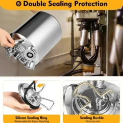 Ölkranar-Rengöringsbehållare för ölledningar - 3-huvuds ledningsrengörare - 10 l - Rostfritt stål - Med lock - Silver