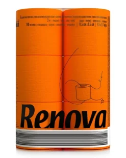 Toalettpapper-Renova toalettpapper med apelsindoft, 16,1 m, 3-lagers, 140 ark, 6 rullar