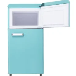 Kombinerad Kyl- & Frys-Retro-Kylskåp, Dubbeldörr, 72L kyl, 21L frys, 120 kWh/år, LED-ljus, Flera färger, Energieklass E