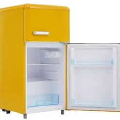 Kombinerad Kyl- & Frys-Retro-Kylskåp, Dubbeldörr, 72L kyl, 21L frys, 120 kWh/år, LED-ljus, Flera färger, Energieklass E