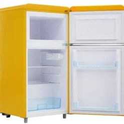 Kombinerad Kyl- & Frys-Retro-Kylskåp, Dubbeldörr, 72L kyl, 21L frys, 120 kWh/år, LED-ljus, Flera färger, Energieklass E