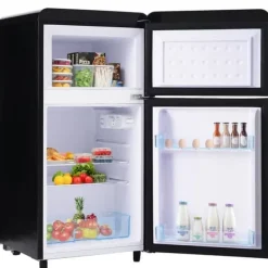 Kombinerad Kyl- & Frys-Retro-Kylskåp, Dubbeldörr, 72L kyl, 21L frys, 120 kWh/år, LED-ljus, Flera färger, Energieklass E