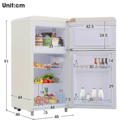 Retro-Kylskåp, Dubbeldörr, 72L kyl, 21L frys, 120 kWh/år, LED-ljus, Flera färger, Energieklass E