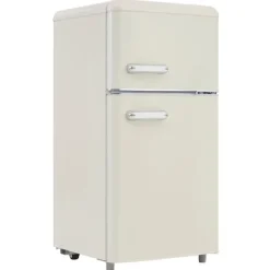 Retro-Kylskåp, Dubbeldörr, 72L kyl, 21L frys, 120 kWh/år, LED-ljus, Flera färger, Energieklass E