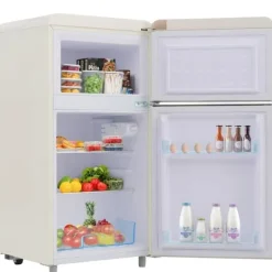 Retro-Kylskåp, Dubbeldörr, 72L kyl, 21L frys, 120 kWh/år, LED-ljus, Flera färger, Energieklass E