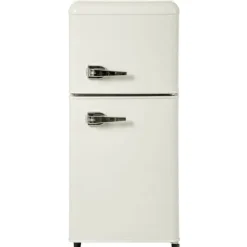 Retro-Kylskåp, Gefrierkombination, 88.8 cm, 60L kyl, 22L frys, 102 kWh/år, LED-ljus, Cremevit, Energieklass E