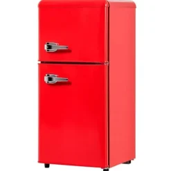 Kombinerad Kyl- & Frys-Retro-Kylskåp, Gefrierkombination, 88.8 cm, 60L kyl, 22L frys, 102 kWh/år, LED-ljus, Premiumröd, Energieklass E