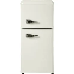 Retro-Kylskåp, Gefrierkombination, 88.8 cm, 60L kyl, 22L frys, 102 kWh/år, LED-ljus, Cremevit, Energieklass E