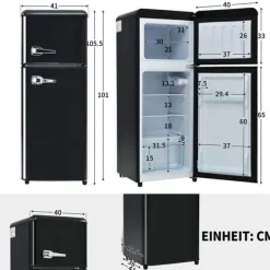 Kombinerad Kyl- & Frys-Retro-Kylskåp, Kombinerad kyl och frys, 105.5 cm, 92L, 28L frys, Energieklass D
