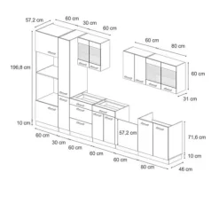 R-Line kök, 350 cm med högskåp, PT Ek, Svart Högglans, Vicco