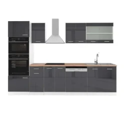 R-Line kök, 300 cm med högskåp, PT Ek, Blank antracit/vit, Vicco