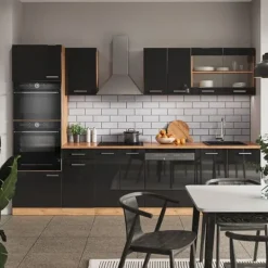 R-Line kök, 300 cm med högskåp, PT Ek, Blank antracit/Gyllene ek, Vicco