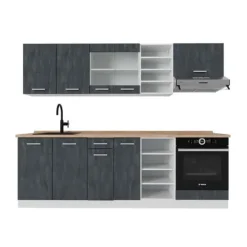 R-Line kök, 240 cm PT Ek, betong svart/vit, Vicco