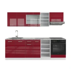 R-Line kök, 240 cm, PT Marble, Bordeaux högglans/vit, Vicco