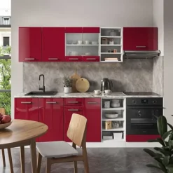 R-Line kök, 240 cm, PT Marble, Bordeaux högglans/vit, Vicco