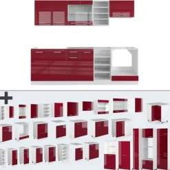 R-Line kök, 240 cm, PT Marble, Bordeaux högglans/vit, Vicco