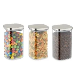 Förvaringsburkar-Robust set med 3 förvaringsburkar med lock 1200 ml