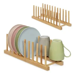 Diskställ & Torkställ-Robust set med 2 skyltställ i bambu