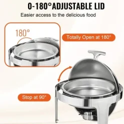 Matuppvärmare-Roll Top Chafing Dish Buffet Set, 6 Qt 2-pack, rostfritt stål med 2 kastruller, rund cateringvärmare med lock och bränslehållare.