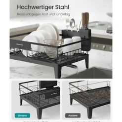 Diskställ & Torkställ-Rootz diskmedel - skålställ - torkstativ - stål & pp plast - rymdbesparande - 31 cm x 42 cm x 18,5 cm - svart