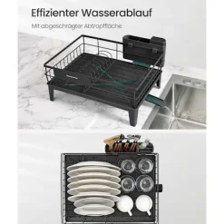 Diskställ & Torkställ-Rootz diskmedel - skålställ - torkstativ - stål & pp plast - rymdbesparande - 31 cm x 42 cm x 18,5 cm - svart