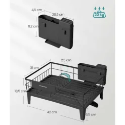 Diskställ & Torkställ-Rootz diskmedel - skålställ - torkstativ - stål & pp plast - rymdbesparande - 31 cm x 42 cm x 18,5 cm - svart