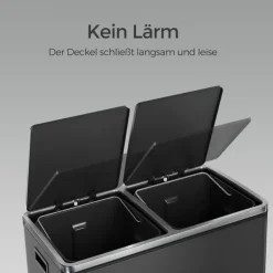 Soptunnor & Papperskorgar-Rootz Dual Compartment Dash Can - Återvinningsfack - Avfallsseparator - 60L Kapacitet - Stålmaterial - 59 cm x 36,5 cm x 65,2 cm