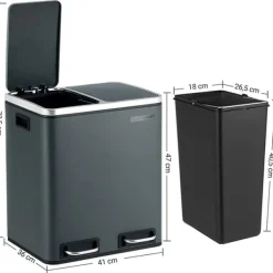 Rootz papperskorgsavfallsseparering 30 liter - papperskorgar - pedalkorg - rökgrå - 41 x 36 x 47 cm