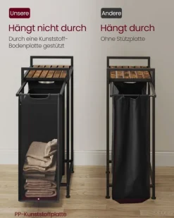 Tvättutrustning-Rootz Tvättkorg med Hylla - Klädkorgar - Multifunktionell Organizer - MDF och stål - 42cm x 28cm x 75cm - 3,5kg - Bläck Svart-Vintage Brun