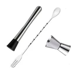 Verktygsset För Drinkar-Rostfritt stål cocktailblandningssked, muddler och jiggerset för hembartending