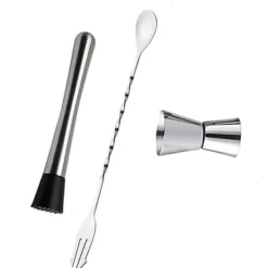 Verktygsset För Drinkar-Rostfritt stål cocktailblandningssked, muddler och jiggerset för hembartending