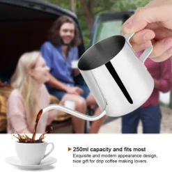 Rostfritt Stål Droppkaffekanna Lång Svanhalspipa Vattenkokare Kopp Teverktyg (Silver 250ml)
