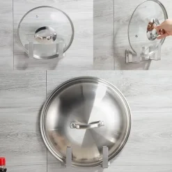 Köksorganiserare-Rostfritt Stål Enkelt Stekpanna Lock Rack Kök Förvaringshållare Silver