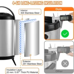 Dryckesautomater-Rostfritt stål isolerad dryckesautomat, 2 gallon (7,6 liter), för varm och kall dryck, livsmedelsklassad för te, kaffe, vatten.