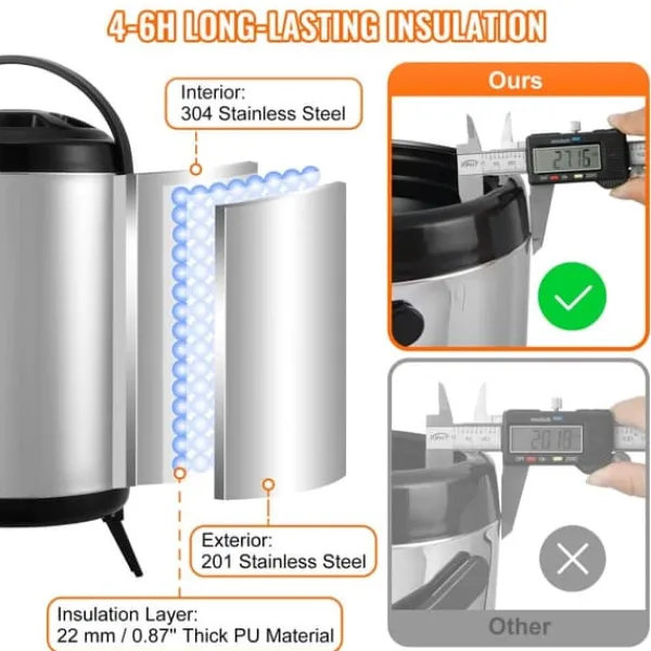 Dryckesautomater-Rostfritt stål isolerad dryckesautomat, 2 gallon (7,6 liter), för varm och kall dryck, livsmedelsklassad för te, kaffe, vatten.