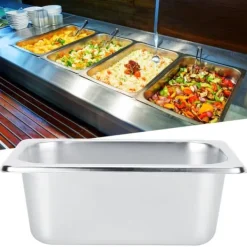 Tillbehör För Matservering-Rostfritt stål matbuffé tallrikar kastruller bricka fat hållare fyrkantig matbehållare