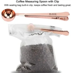 Mått & Måttskedar-Rostfritt Stål Multifunktionsmåttskopa för Malet Kaffe med Lång Klämma för Påsförsegling