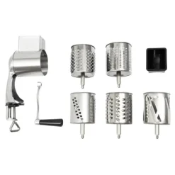 Mathyvlar & Rivjärn-Rotary Grater, Rostfritt Stål, 5 Utbytbara Blad,Silver