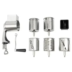 Mathyvlar & Rivjärn-Rotary Grater, Rostfritt Stål, 5 Utbytbara Blad,Silver