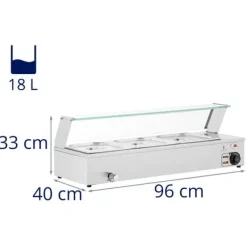 Matuppvärmare-Royal Catering - Bain marie - 2,000 W - 3 GN 1/2 - Tappkran - Glasskydd
